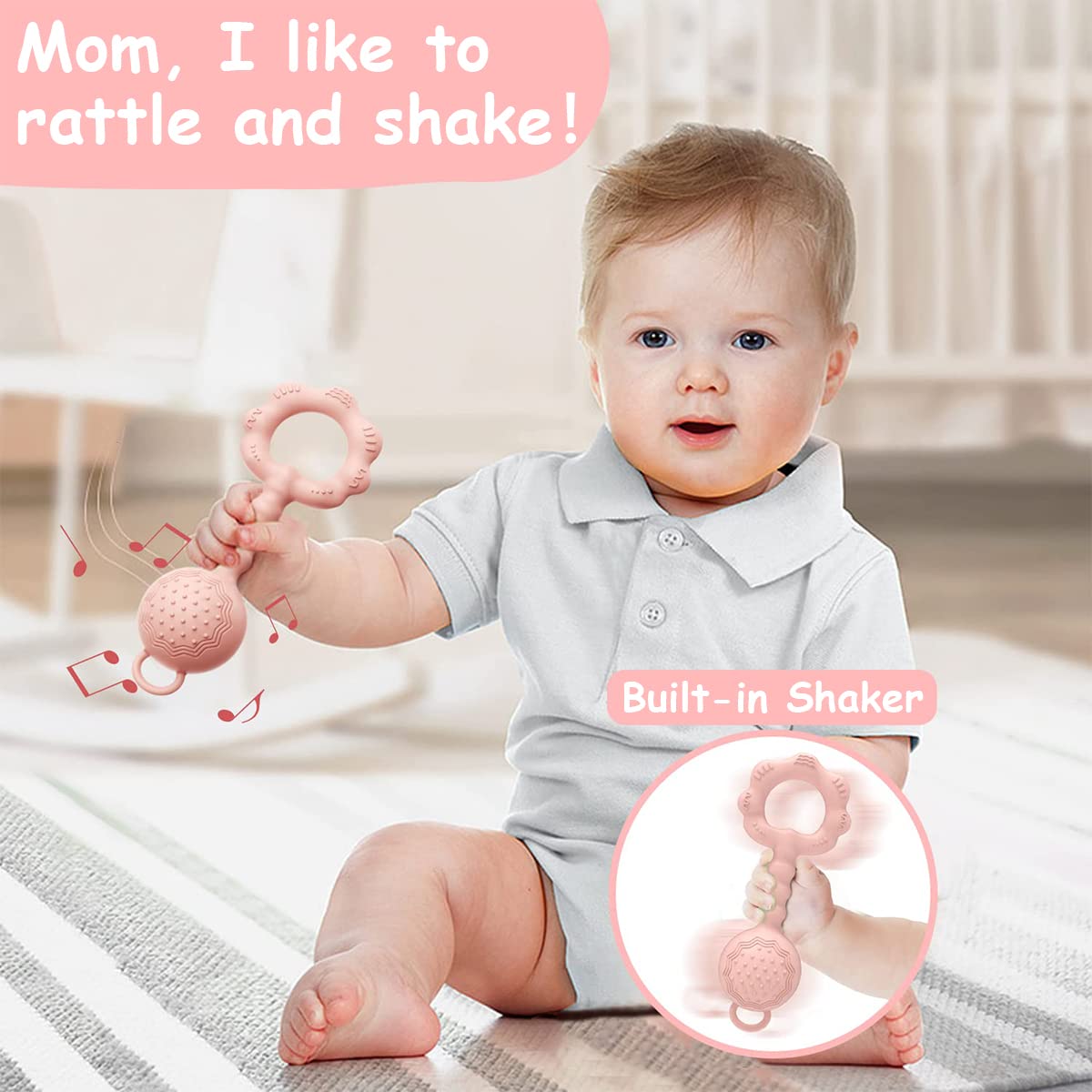 PATPAT Silicone Teether for 6 to 12 Months Baby BPA Free, Teether Rattles for Baby 0-6 Months with Textured Surface, 2 In 1 Baby Teether Rattle, Food Grade Teething Toys for Babies, New Born Baby Toy PATPAT Silicone Teether for 6 to 12 Months Baby BPA Free, Teether Rattles for Baby 0-6 Months with Textured Surface, 2 In 1 Baby Teether Rattle, Food Grade Teething Toys for Babies, New Born Baby Toy